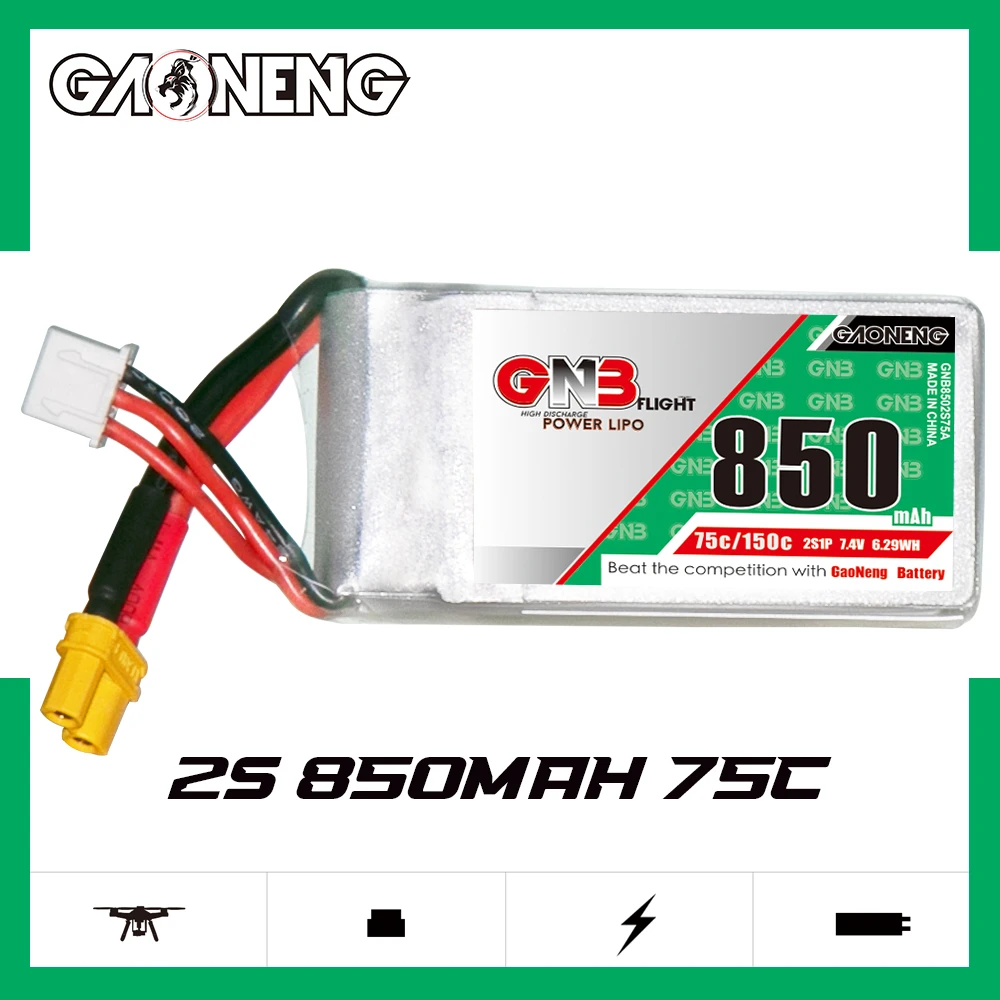 GAONENG GNB 2S 7.4V 850mAh 75C XT30 LiPo Battery